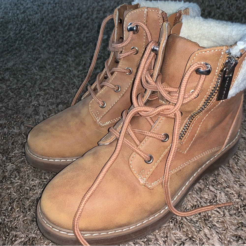 Marc Fisher Tan Combat Boots with Fleece Lining